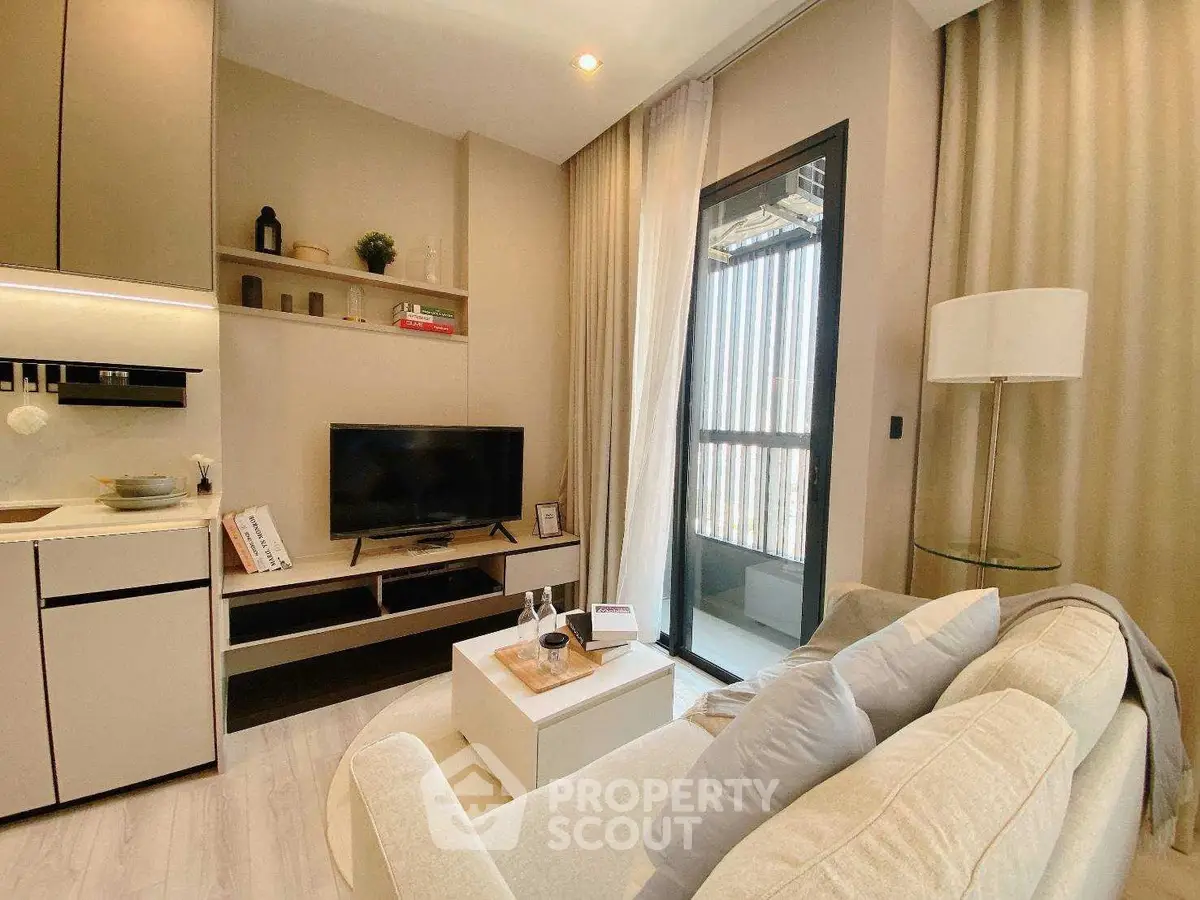 Modern living room with cozy seating and natural light