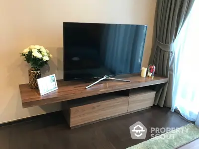 Modern living room with sleek TV stand and elegant decor