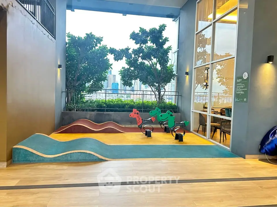 Charming outdoor play area with city view, perfect for family-friendly living.