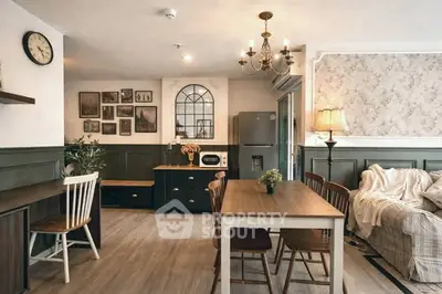 Charming vintage-style living room with dining area and cozy decor