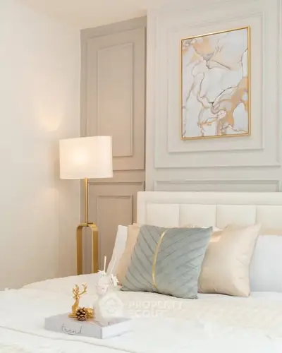 Elegant bedroom with modern decor and stylish lighting