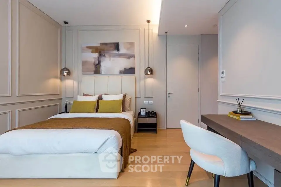 Elegant modern bedroom with stylish decor and cozy ambiance