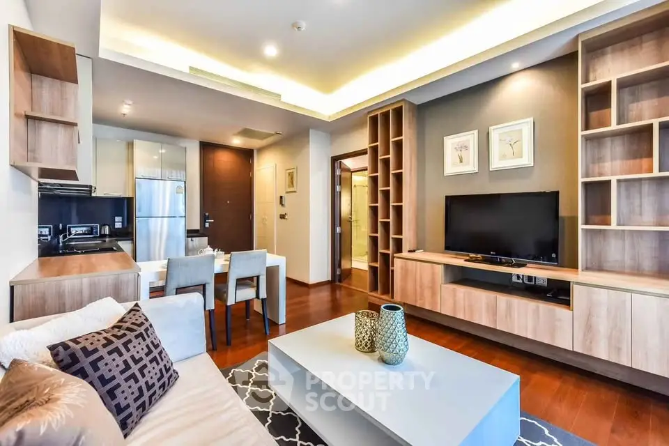 Modern living room with stylish decor, open layout, and elegant furniture in a contemporary apartment.