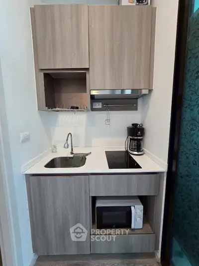 Compact modern kitchen with sleek cabinetry and appliances