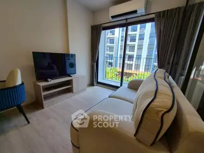 Modern living room with balcony view in a stylish apartment
