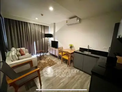 Modern living room with cozy seating and stylish decor