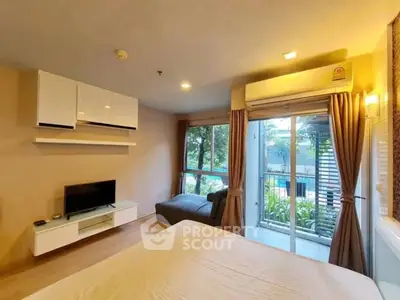 Modern bedroom with balcony view and stylish interior design