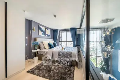 Luxurious modern bedroom with city view and elegant decor