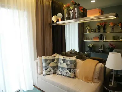 Stylish living room with modern decor and cozy sofa in elegant apartment