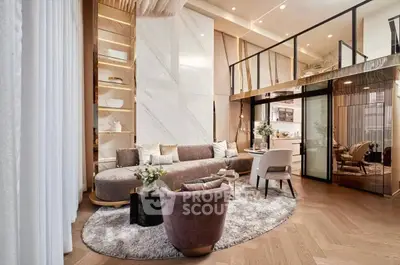 Luxurious modern living room with high ceilings and elegant decor