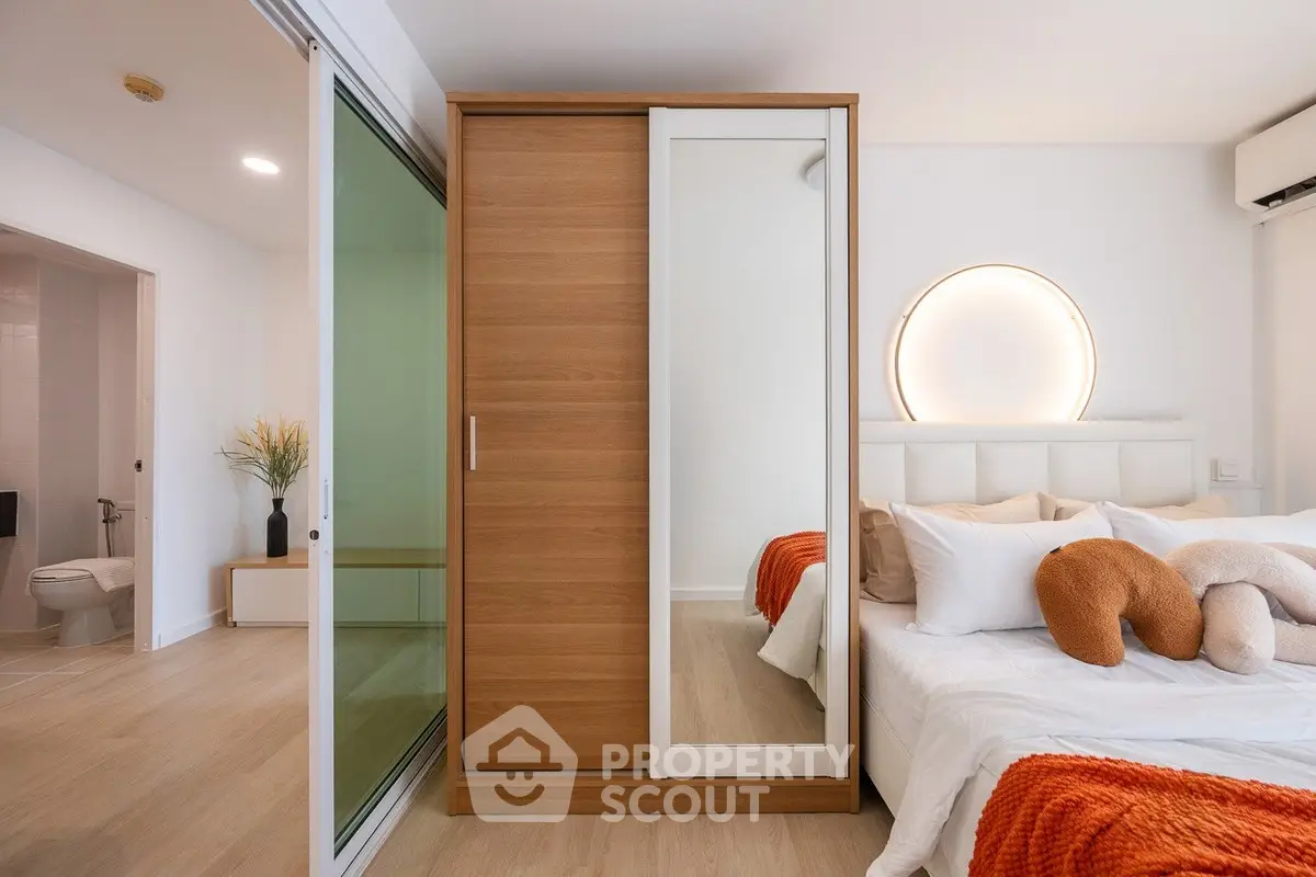 Modern bedroom with stylish decor and cozy ambiance