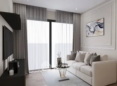 Modern living room with elegant decor and large window