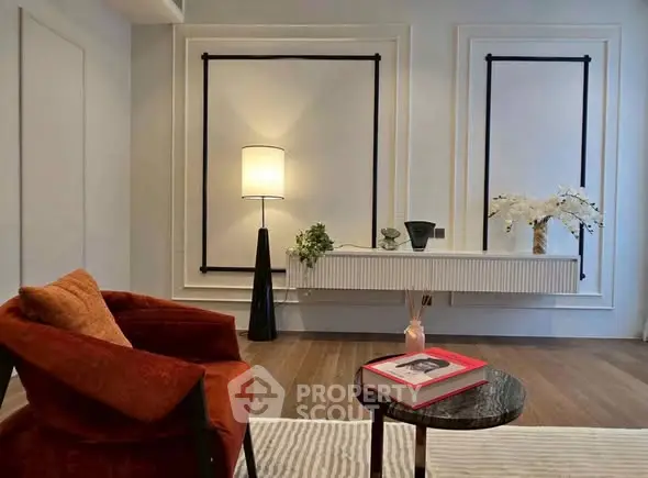 Stylish living room with modern decor and elegant lighting