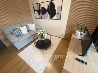 Modern living room with stylish decor and cozy seating area