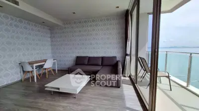 Modern living room with ocean view and stylish furniture