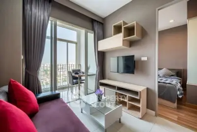 Modern living room with balcony view in stylish apartment
