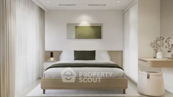 Elegant modern bedroom with minimalist decor and natural light