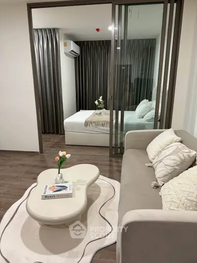 Modern apartment interior with cozy living room and stylish bedroom