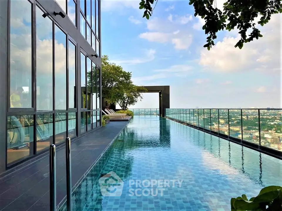 Luxurious rooftop infinity pool with stunning cityscape views and modern glass architecture.