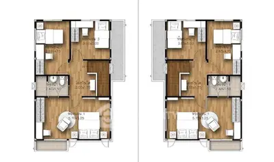 Detailed floor plan showcasing modern apartment layout with spacious bedrooms and open living areas.
