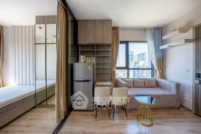 Modern studio apartment with open layout and city view