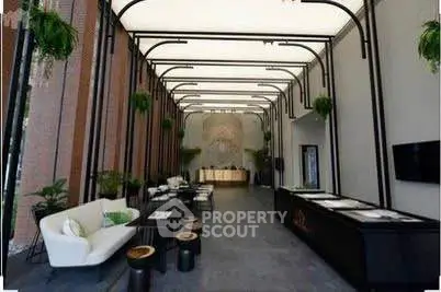 Luxurious modern lobby with stylish seating and elegant lighting