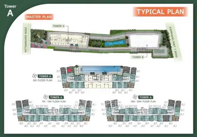 Explore detailed floor plans of Tower A with master plan and typical layouts for modern living.