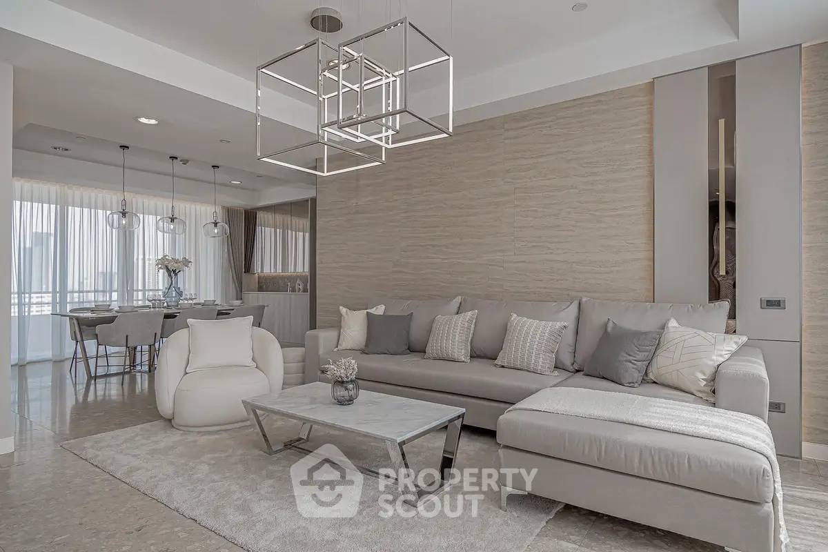 Luxurious modern living room with elegant decor and spacious layout