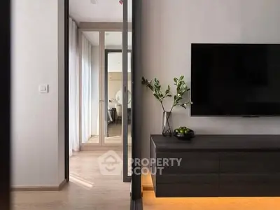 Modern living room with sleek TV unit and stylish decor