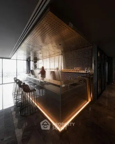 Modern living room with stylish furniture and ambient lighting