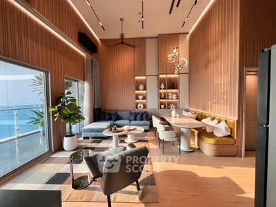 Luxurious modern living room with high ceilings and elegant decor