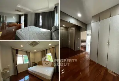 Spacious bedroom with hardwood floors and ample natural light, featuring modern built-in wardrobes.