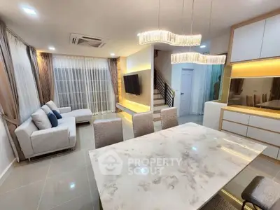 Luxurious modern living room with elegant lighting and stylish furniture