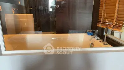 Luxurious bathroom with modern bathtub and stylish blinds