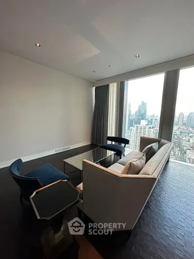 Luxurious living room with panoramic city view and modern furniture