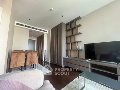 Modern living room with sleek furniture and built-in shelving, perfect for stylish urban living.
