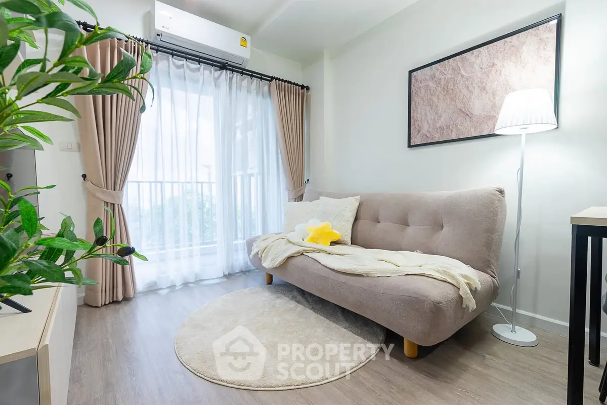 Cozy living room with modern decor and natural light