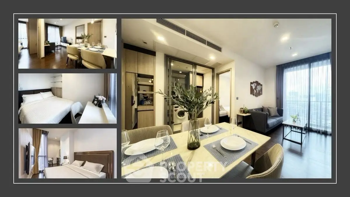 Luxurious modern apartment with elegant dining area and cozy bedrooms