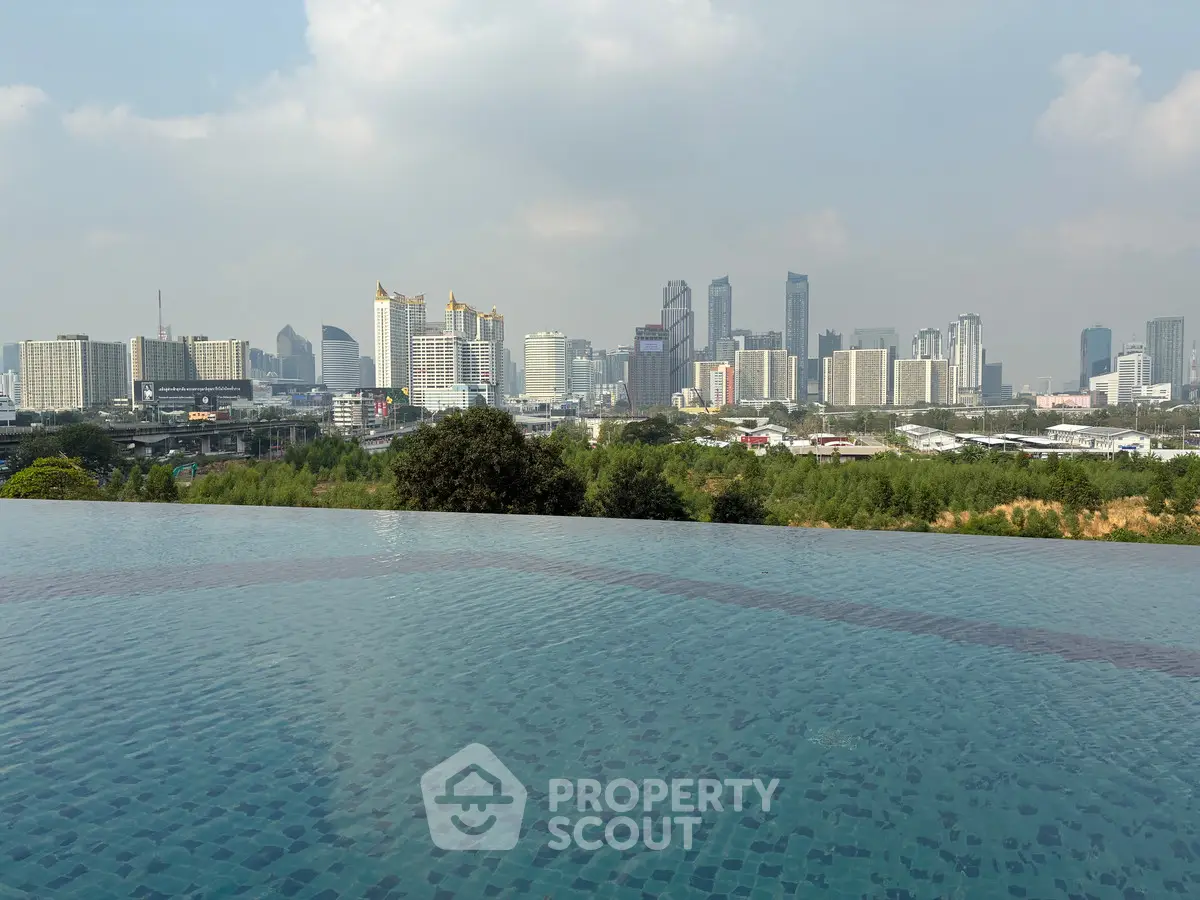 Stunning city skyline view from an infinity pool, perfect for luxury urban living.