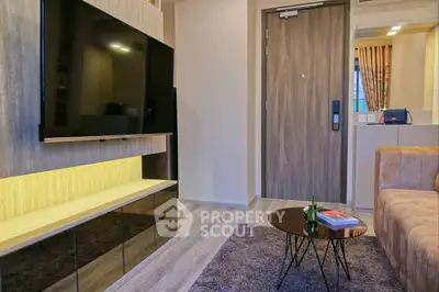 Modern living room with sleek TV setup and stylish decor