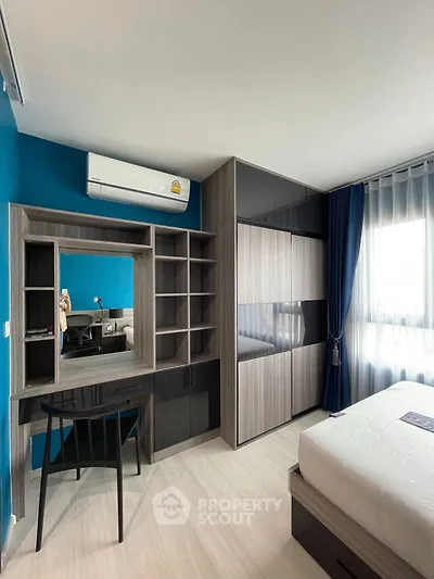 Modern bedroom with stylish furniture and natural light