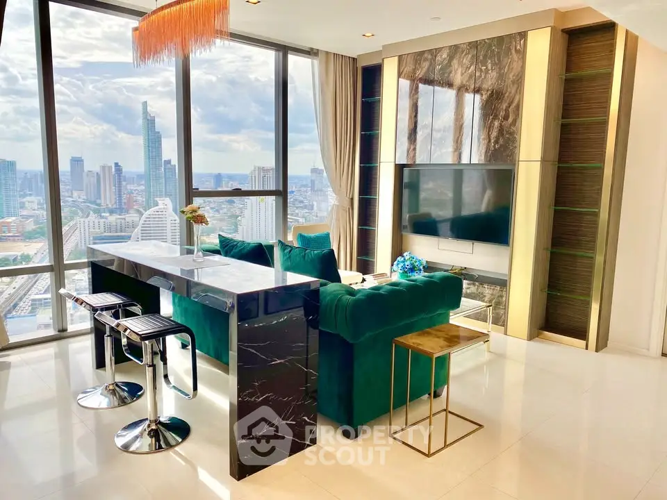 Luxurious high-rise living room with stunning city view and modern decor