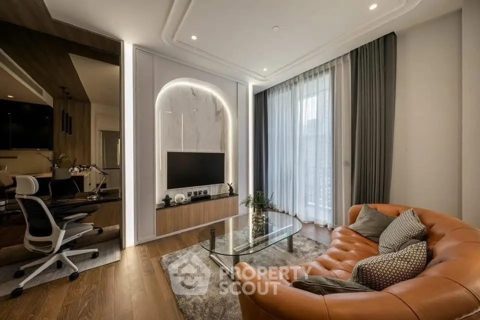 Luxurious modern living room with elegant decor and cozy seating area