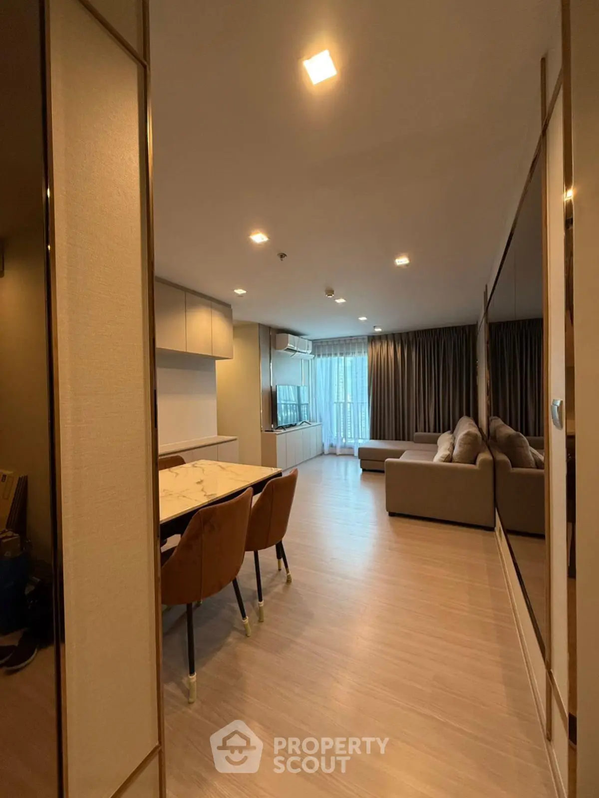 Modern living room with open layout and stylish furniture