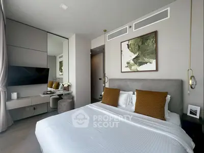 Luxurious modern bedroom with elegant decor and stylish furnishings