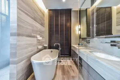 Luxurious modern bathroom with elegant bathtub and sleek design