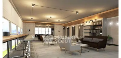 Spacious modern living room with stylish furniture and ample natural light