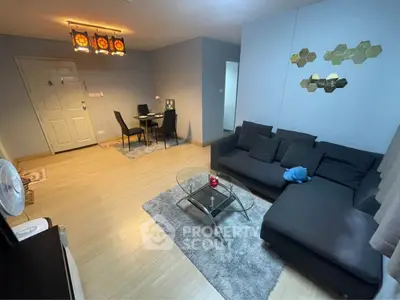 Modern living room with stylish decor and cozy seating area