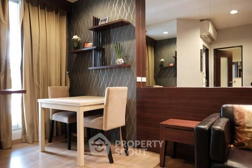 Stylish modern living room with elegant dining area and chic decor