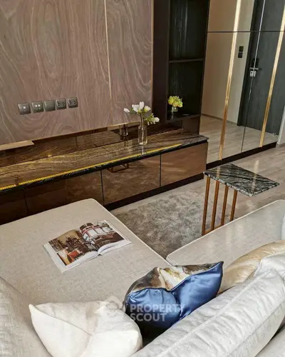 Luxurious modern living room with elegant decor and plush seating